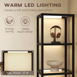HOMCOM LED Floor Lamp with Glass Shelves, 4 Layers Dimmable Tall Standing Lamp, Modern Column Shelf Floor Light for Living Room, Bedroom, Office, Black - thumbnail 6