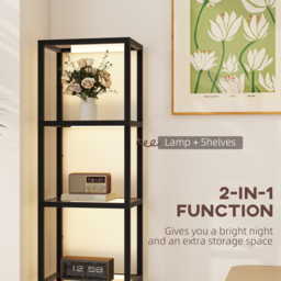 HOMCOM LED Floor Lamp with Glass Shelves, 4 Layers Dimmable Tall Standing Lamp, Modern Column Shelf Floor Light for Living Room, Bedroom, Office, Black - thumbnail 4