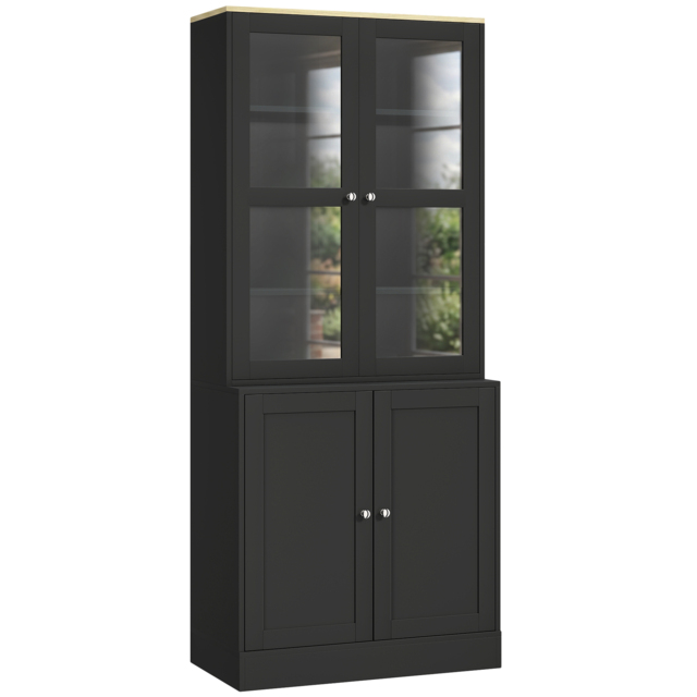 HOMCOM Modern Bookcase Display Storage Unit with Glass Doors Adjustable Shelves, Black - image 1