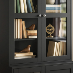 HOMCOM Modern Bookcase Display Storage Unit with Glass Doors Adjustable Shelves, Black - thumbnail 9