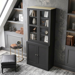 HOMCOM Modern Bookcase Display Storage Unit with Glass Doors Adjustable Shelves, Black - thumbnail 8