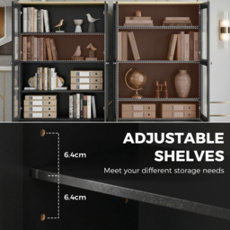 HOMCOM Modern Bookcase Display Storage Unit with Glass Doors Adjustable Shelves, Black - thumbnail 5