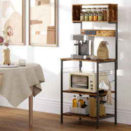 HOMCOM Bakers Rack with Power Outlet, USB Charger, Microwave Stand with Adjustable Shelves, 5 Hooks for Small Spaces, Kitchen Storage Unit for Spices, Pots and Pans, Rustic Brown - thumbnail 8