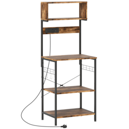 HOMCOM Bakers Rack with Power Outlet, USB Charger, Microwave Stand with Adjustable Shelves, 5 Hooks for Small Spaces, Kitchen Storage Unit for Spices, Pots and Pans, Rustic Brown - thumbnail 1