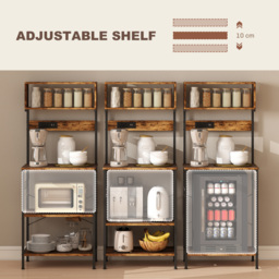 HOMCOM Bakers Rack with Power Outlet, USB Charger, Microwave Stand with Adjustable Shelves, 5 Hooks for Small Spaces, Kitchen Storage Unit for Spices, Pots and Pans, Rustic Brown - thumbnail 5