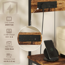 HOMCOM Bakers Rack with Power Outlet, USB Charger, Microwave Stand with Adjustable Shelves, 5 Hooks for Small Spaces, Kitchen Storage Unit for Spices, Pots and Pans, Rustic Brown - thumbnail 4