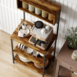 HOMCOM Bakers Rack with Power Outlet, USB Charger, Microwave Stand with Adjustable Shelves, 5 Hooks for Small Spaces, Kitchen Storage Unit for Spices, Pots and Pans, Rustic Brown - thumbnail 9