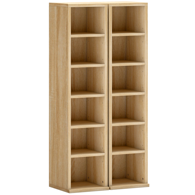 HOMCOM Set of 2 CD Media Display Shelf Unit Tower Rack with Adjustable Shelves, Oak - image 1