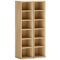 HOMCOM Set of 2 CD Media Display Shelf Unit Tower Rack with Adjustable Shelves, Oak - thumbnail 1