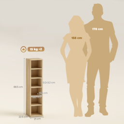 HOMCOM Set of 2 CD Media Display Shelf Unit Tower Rack with Adjustable Shelves, Oak - thumbnail 3