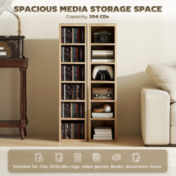 HOMCOM Set of 2 CD Media Display Shelf Unit Tower Rack with Adjustable Shelves, Oak - thumbnail 4