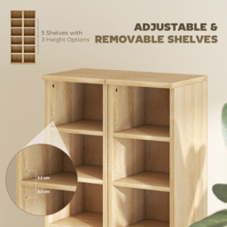HOMCOM Set of 2 CD Media Display Shelf Unit Tower Rack with Adjustable Shelves, Oak - thumbnail 6