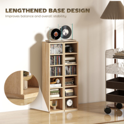 HOMCOM Set of 2 CD Media Display Shelf Unit Tower Rack with Adjustable Shelves, Oak - thumbnail 8