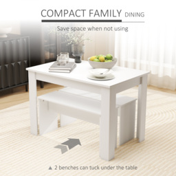 HOMCOM 3 Pieces Dining Set, Kitchen Dining Table and Benches with Particle Board Structure, for Compact Kitchen and Living Room, White - Aosom UK - thumbnail 4