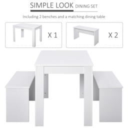 HOMCOM 3 Pieces Dining Set, Kitchen Dining Table and Benches with Particle Board Structure, for Compact Kitchen and Living Room, White - Aosom UK - thumbnail 6