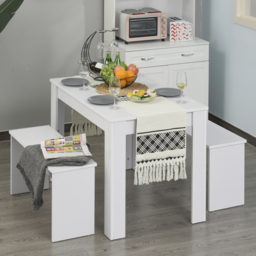 HOMCOM 3 Pieces Dining Set, Kitchen Dining Table and Benches with Particle Board Structure, for Compact Kitchen and Living Room, White - Aosom UK - thumbnail 7