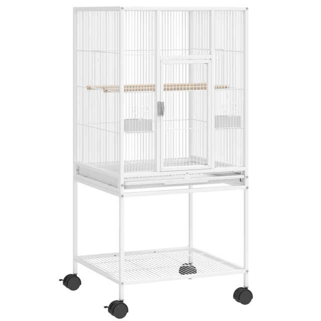 PawHut Bird Cage Detachable with Rolling Stand Parrot Cage with Storage Shelf White - image 1