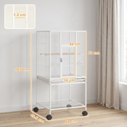 PawHut Bird Cage Detachable with Rolling Stand Parrot Cage with Storage Shelf White - thumbnail 3