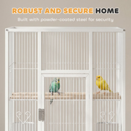 PawHut Bird Cage Detachable with Rolling Stand Parrot Cage with Storage Shelf White - thumbnail 4