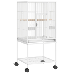 PawHut Bird Cage Detachable with Rolling Stand Parrot Cage with Storage Shelf White
