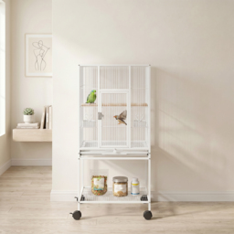 PawHut Bird Cage Detachable with Rolling Stand Parrot Cage with Storage Shelf White - thumbnail 8