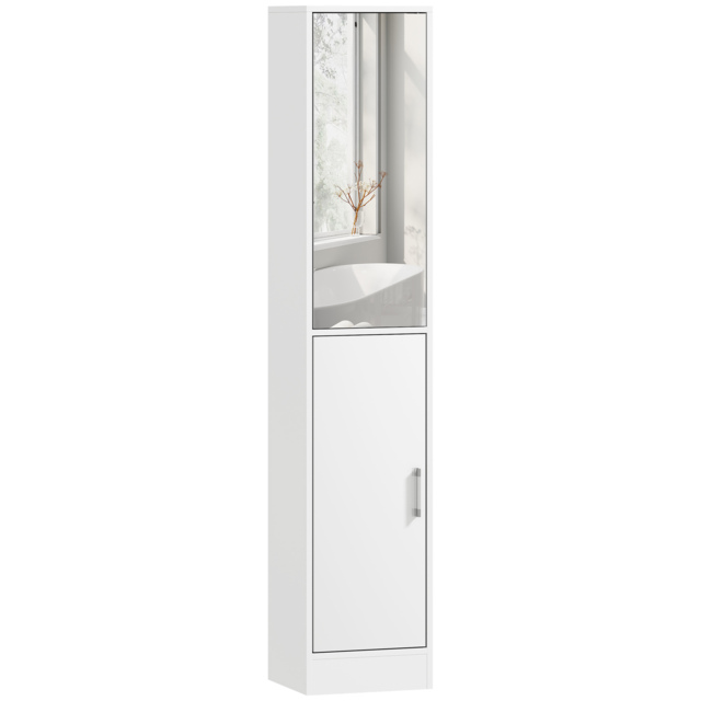 kleankin Tall Mirrored Free Standing Bathroom Cabinet, Storage Cupboard, Floor Standing Tallboy Unit with Adjustable Shelf, White - Aosom UK - image 1