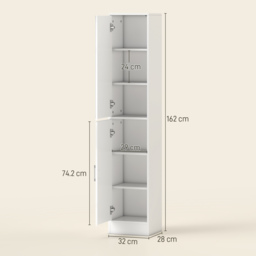 kleankin Tall Mirrored Free Standing Bathroom Cabinet, Storage Cupboard, Floor Standing Tallboy Unit with Adjustable Shelf, White - Aosom UK - thumbnail 3