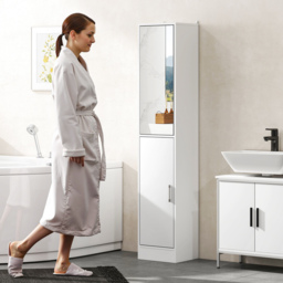 kleankin Tall Mirrored Free Standing Bathroom Cabinet, Storage Cupboard, Floor Standing Tallboy Unit with Adjustable Shelf, White - Aosom UK - thumbnail 8
