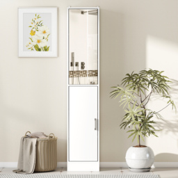 kleankin Tall Mirrored Free Standing Bathroom Cabinet, Storage Cupboard, Floor Standing Tallboy Unit with Adjustable Shelf, White - Aosom UK - thumbnail 7