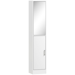 kleankin Tall Mirrored Free Standing Bathroom Cabinet, Storage Cupboard, Floor Standing Tallboy Unit with Adjustable Shelf, White - Aosom UK