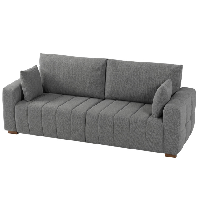 HOMCOM 3 Seater Sofa, Upholstered Velvet Couch for Bedroom with Pillows, Padded Cushion and Wood Legs, Grey - image 1