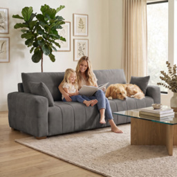 HOMCOM 3 Seater Sofa, Upholstered Velvet Couch for Bedroom with Pillows, Padded Cushion and Wood Legs, Grey - thumbnail 8
