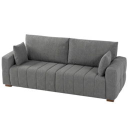 HOMCOM 3 Seater Sofa, Upholstered Velvet Couch for Bedroom with Pillows, Padded Cushion and Wood Legs, Grey - thumbnail 1