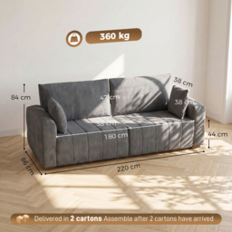 HOMCOM 3 Seater Sofa, Upholstered Velvet Couch for Bedroom with Pillows, Padded Cushion and Wood Legs, Grey - thumbnail 3