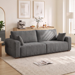 HOMCOM 3 Seater Sofa, Upholstered Velvet Couch for Bedroom with Pillows, Padded Cushion and Wood Legs, Grey - thumbnail 2