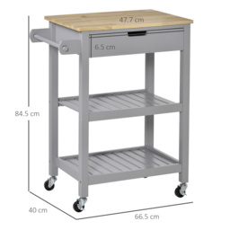 HOMCOM Kitchen Trolley Utility Cart on Wheels with Rubberwood Worktop, Towel Rack, Storage Shelves & Drawer for Dining Room, Grey - thumbnail 3