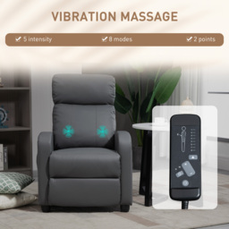 HOMCOM Reclining Massage Chair, Faux Leather with Footrest, Remote Control, for Lounge, Bedroom, Cinema, Grey - thumbnail 4
