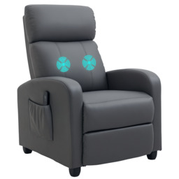 HOMCOM Reclining Massage Chair, Faux Leather with Footrest, Remote Control, for Lounge, Bedroom, Cinema, Grey