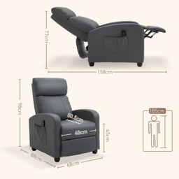 HOMCOM Reclining Massage Chair, Faux Leather with Footrest, Remote Control, for Lounge, Bedroom, Cinema, Grey - thumbnail 3