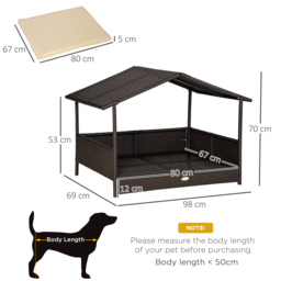 PawHut Wicker Dog House, Rattan Pet Bed, with Removable Cushion, Canopy, for Small and Medium Dogs - Cream - Aosom UK - thumbnail 3