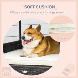 PawHut Wicker Dog House, Rattan Pet Bed, with Removable Cushion, Canopy, for Small and Medium Dogs - Cream - Aosom UK - thumbnail 8