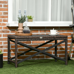 Outsunny PE Rattan Garden Side Table, Outdoor Coffee Table with X-Shape Frame, Mixed Brown - thumbnail 2