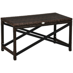 Outsunny PE Rattan Garden Side Table, Outdoor Coffee Table with X-Shape Frame, Mixed Brown - thumbnail 1
