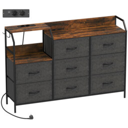 HOMCOM Chest of Eight Drawers, with Charging Station - Brown/Black - thumbnail 1