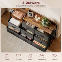 HOMCOM Chest of Eight Drawers, with Charging Station - Brown/Black - thumbnail 5