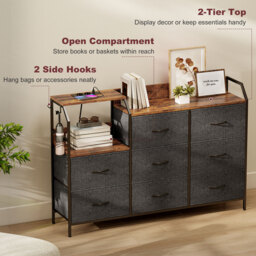 HOMCOM Chest of Eight Drawers, with Charging Station - Brown/Black - thumbnail 6
