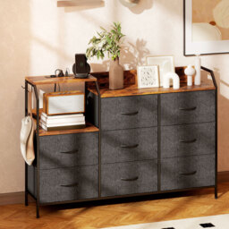 HOMCOM Chest of Eight Drawers, with Charging Station - Brown/Black - thumbnail 2