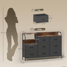 HOMCOM Chest of Eight Drawers, with Charging Station - Brown/Black - thumbnail 3