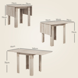 HOMCOM Folding Kitchen Table, Extendable Kitchen Table for Small Space, Drop Leaf Dining Table for 2-4 People, Oak - Aosom UK - thumbnail 3