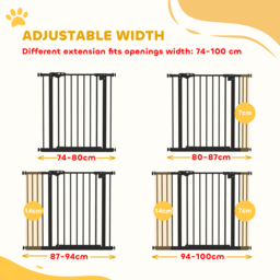PawHut Dog Gate for Stairs Dog Gate Pet Gate with Openable Metal Frame, for Doorways, Corridors, Staircases, 74-100Wcm, Black - Aosom UK - thumbnail 4